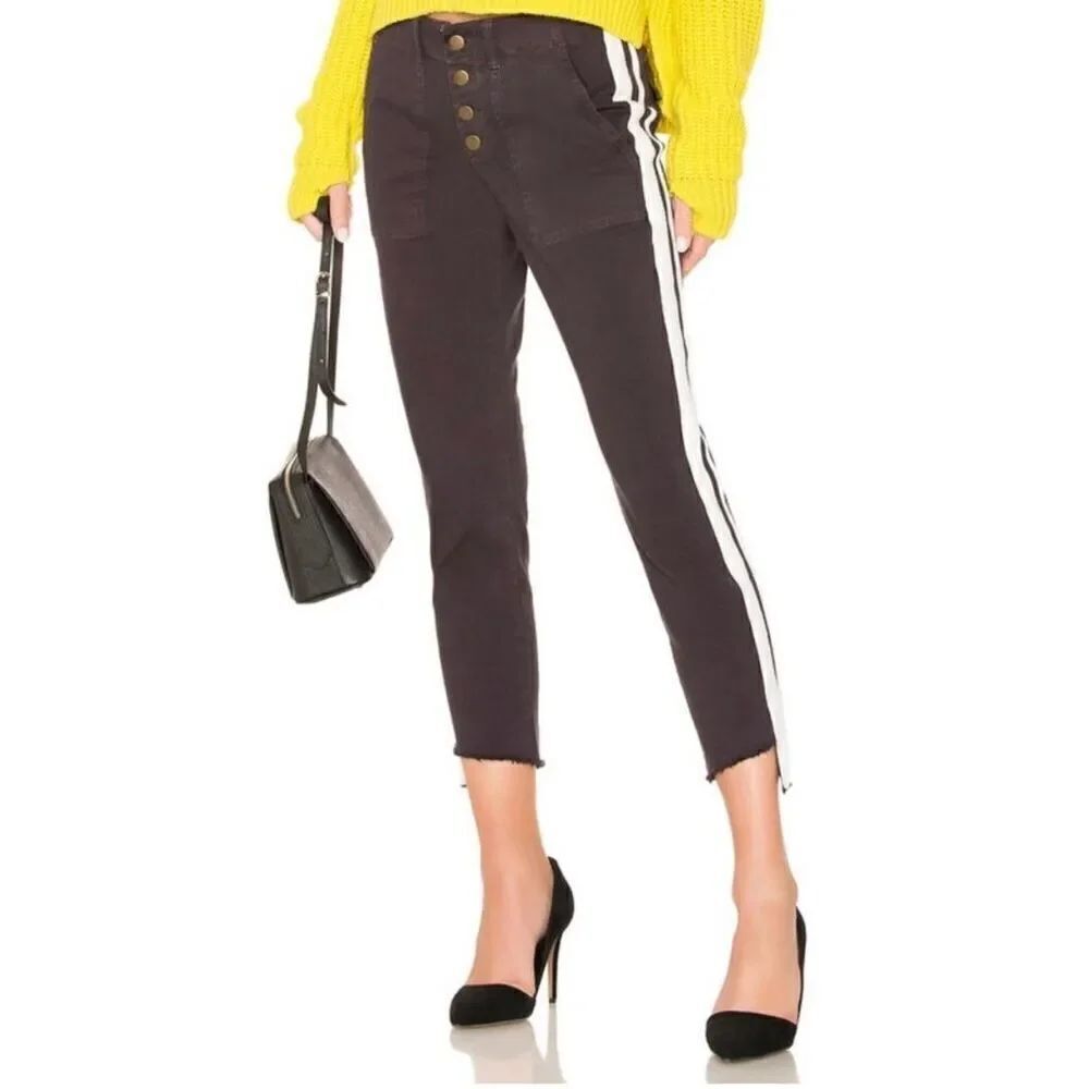 Womens Pam & Gela Cropped Raw Hem Classic Stripe Black Pant Corset Jeans - Sz 27